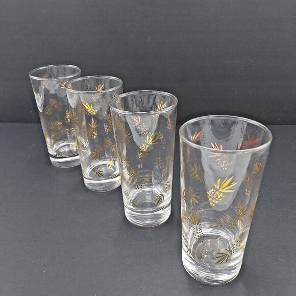 Gold Pineapple Highball Glasses Set of 4  William A. Meier Co. Good Luck Pattern - Picture 2 of 8